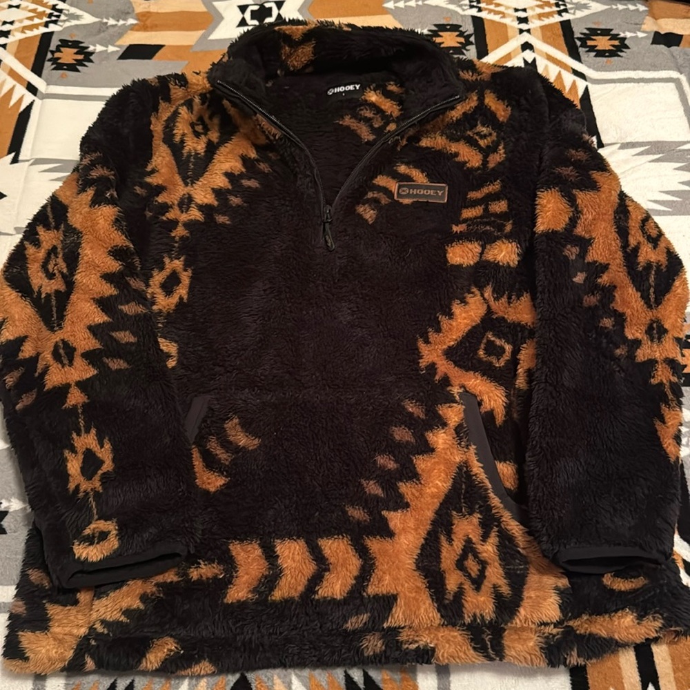 Hooey Black and Orange Aztec Pattern Pullover Size S